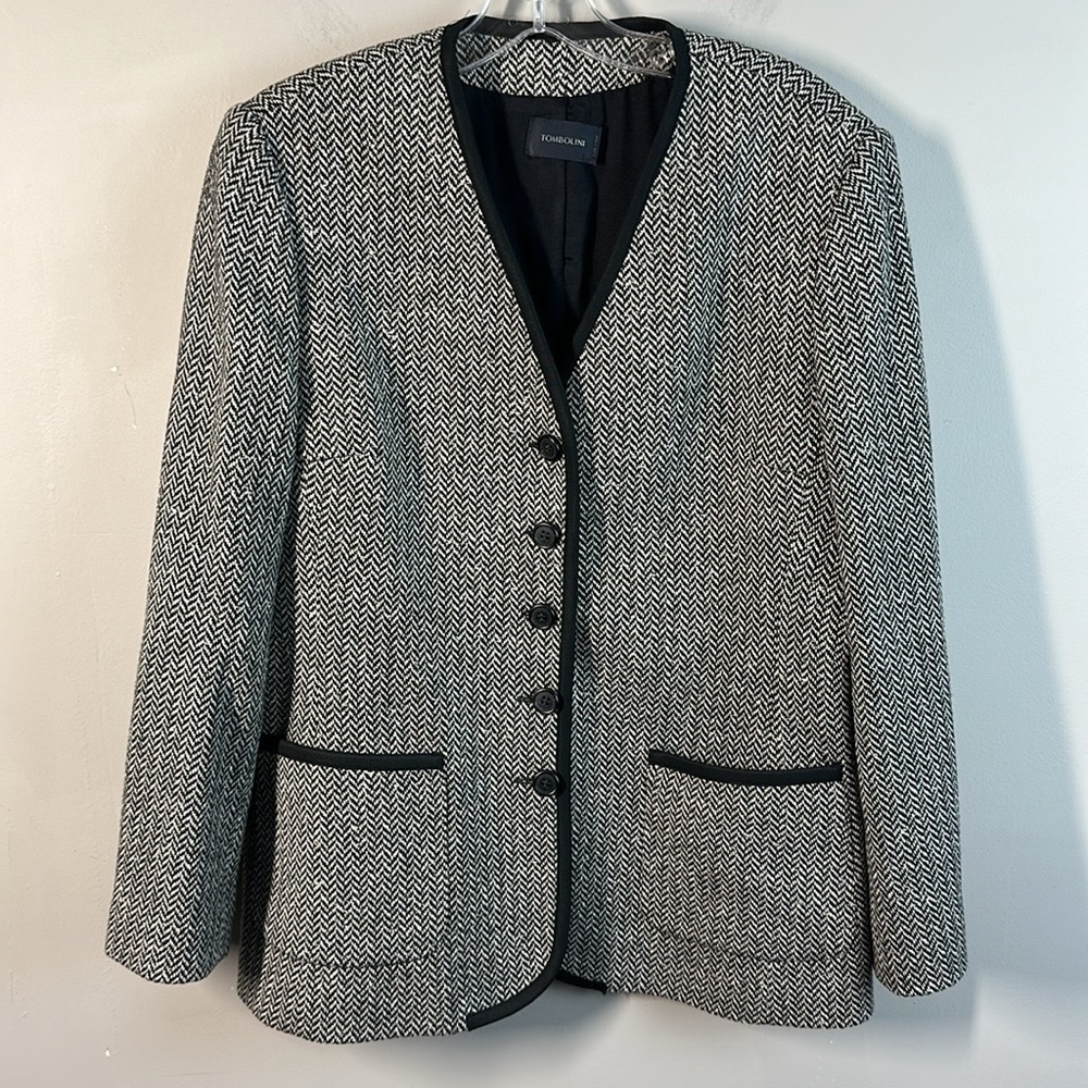 Tombolini Chevron Tweed Black And White Blazer Made In Italy Size 50(12-14)